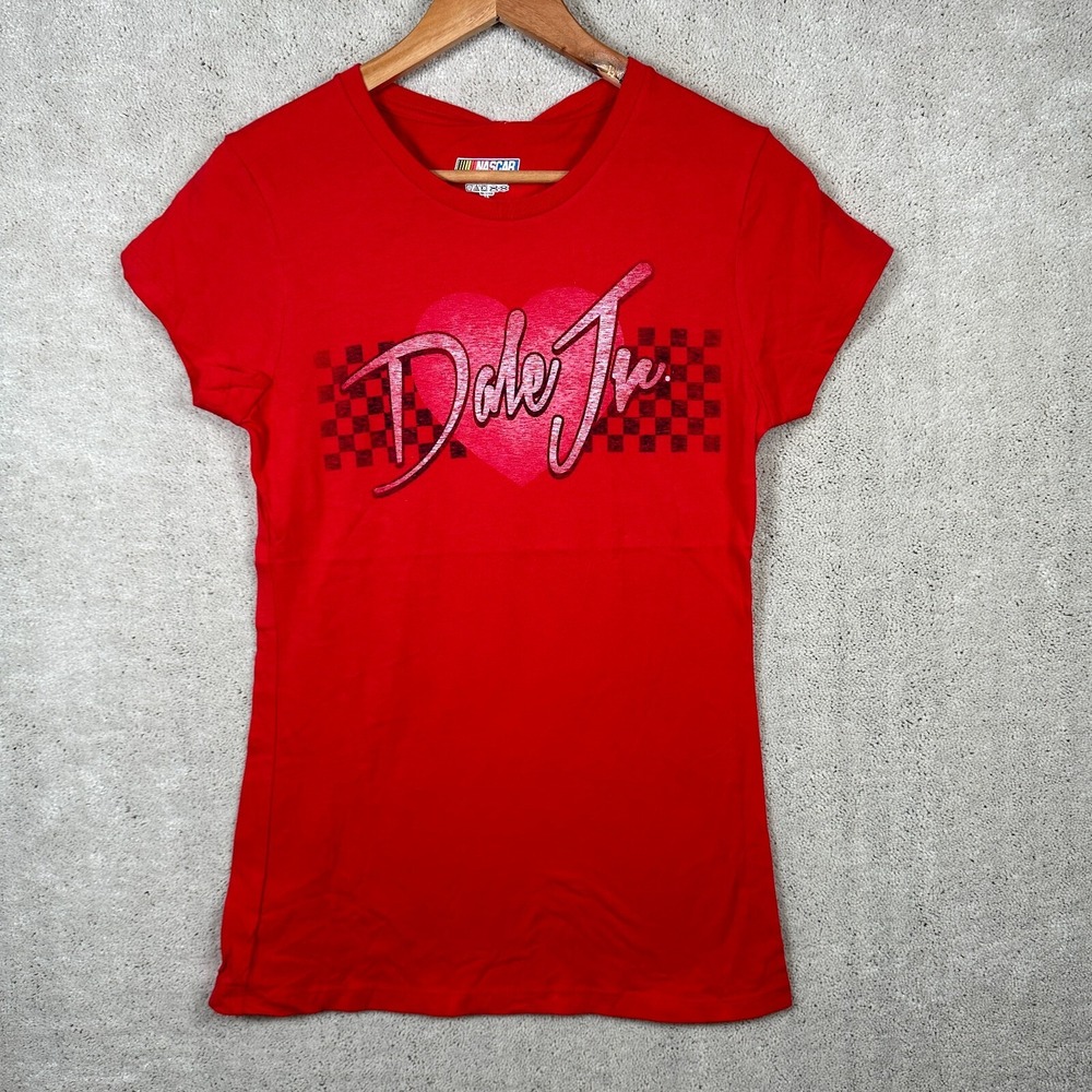 New Dale Earnhardt Jr. T-Shirt Womens Large Red Racing NASCAR Short Sleeve Crew